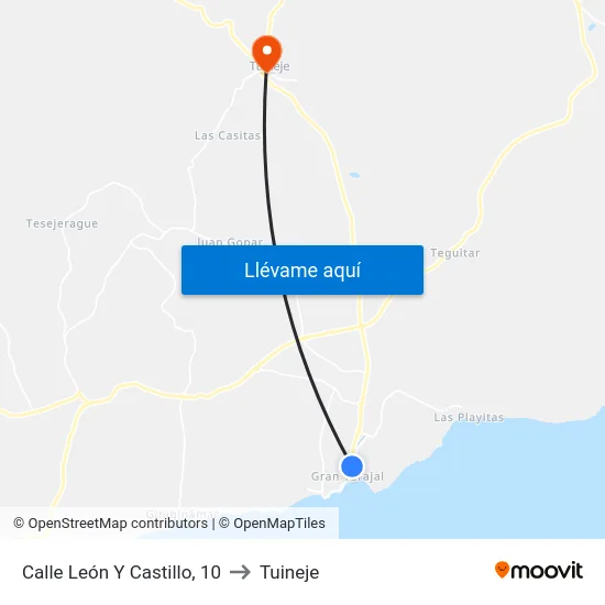 Calle León Y Castillo, 10 to Tuineje map