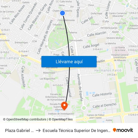 Plaza Gabriel Lodares to Escuela Técnica Superior De Ingenieros Agrónomos map