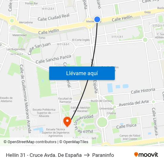 Hellín 31 - Cruce Avda. De España to Paraninfo map