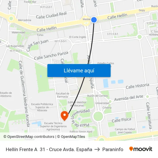 Hellín Frente A  31 - Cruce Avda. España to Paraninfo map