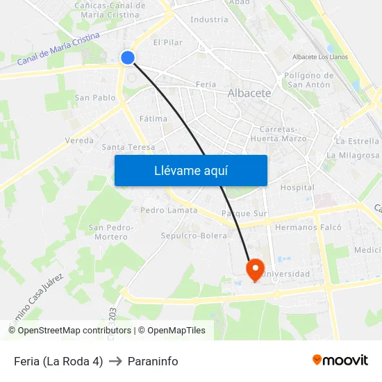 Feria (La Roda 4) to Paraninfo map