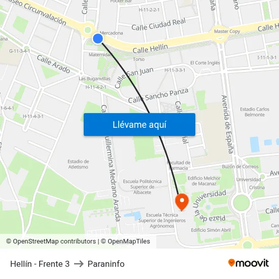 Hellín - Frente 3 to Paraninfo map