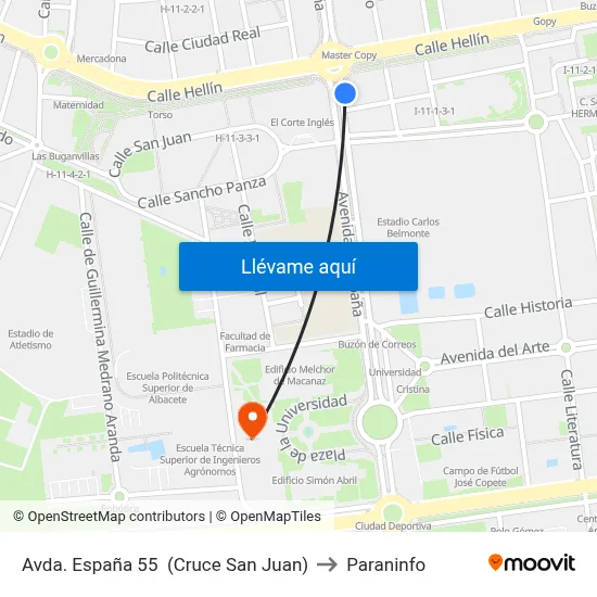 Avda. España 55  (Cruce San Juan) to Paraninfo map