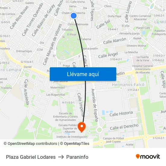 Plaza Gabriel Lodares to Paraninfo map