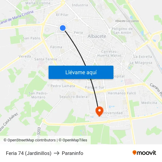 Feria 74 (Jardinillos) to Paraninfo map
