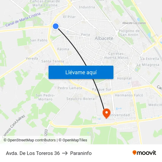 Avda. De Los Toreros 36 to Paraninfo map