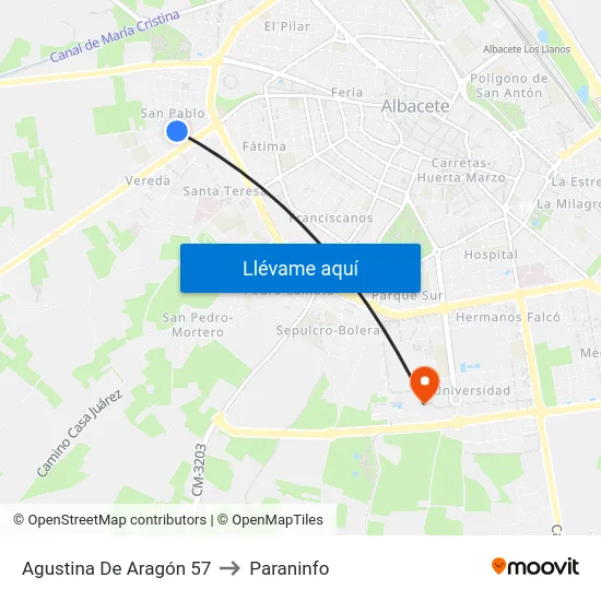 Agustina De Aragón 57 to Paraninfo map