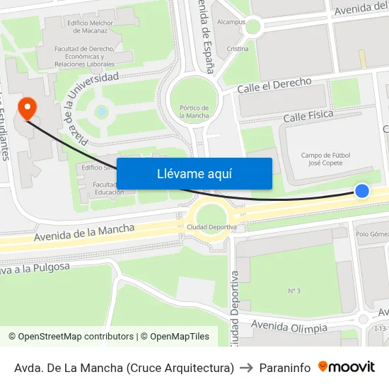 Avda. De La Mancha (Cruce Arquitectura) to Paraninfo map