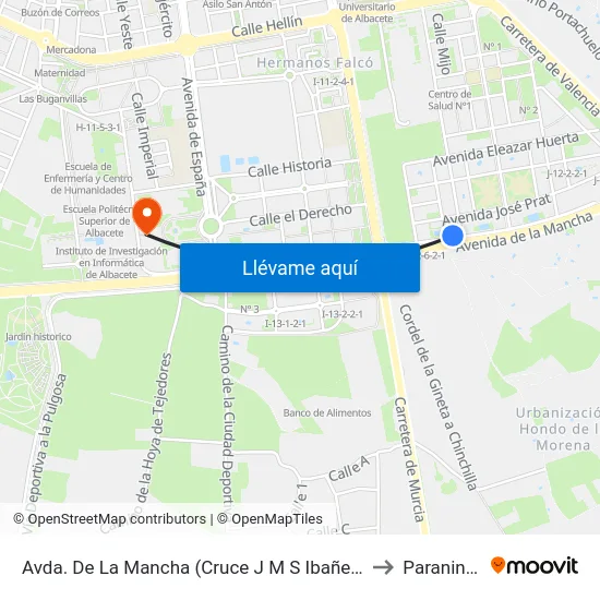 Avda. De La Mancha (Cruce J M S Ibañez) to Paraninfo map