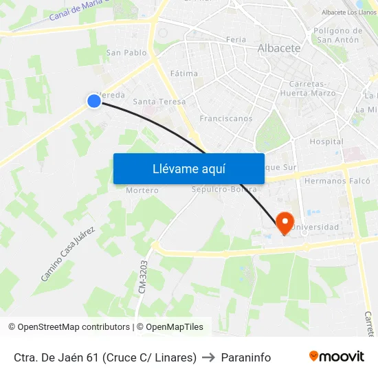 Ctra. De Jaén 61 (Cruce C/ Linares) to Paraninfo map