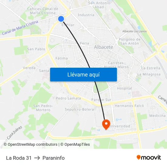 La Roda 31 to Paraninfo map