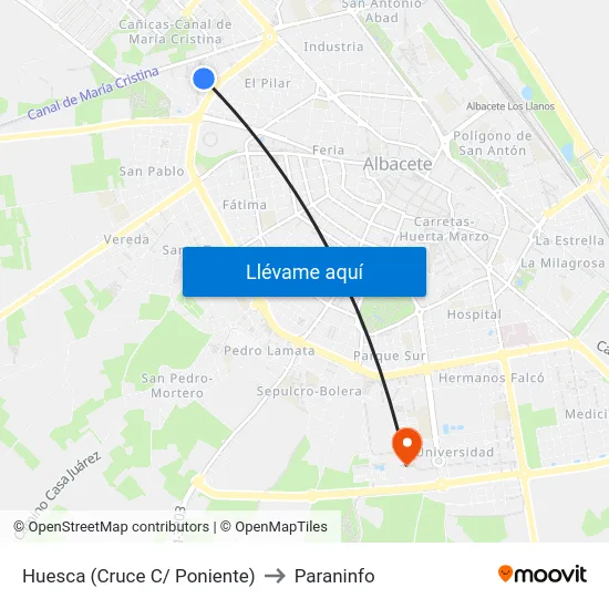 Huesca (Cruce C/ Poniente) to Paraninfo map