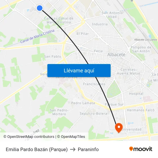 Emilia Pardo Bazán (Parque) to Paraninfo map