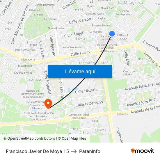 Francisco Javier De Moya 15 to Paraninfo map