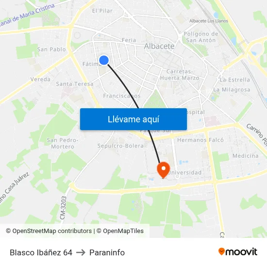 Blasco Ibáñez 64 to Paraninfo map