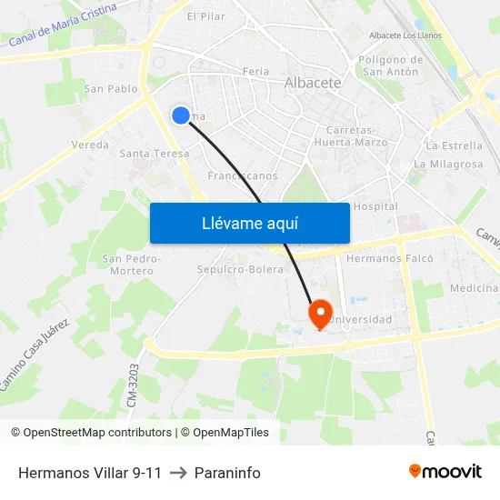 Hermanos Villar 9-11 to Paraninfo map