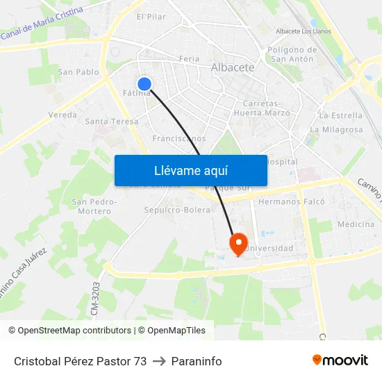 Cristobal Pérez Pastor 73 to Paraninfo map