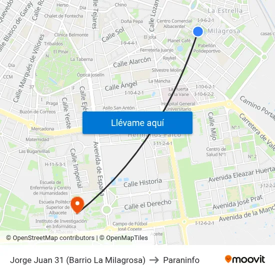 Jorge Juan 31 (Barrio La Milagrosa) to Paraninfo map