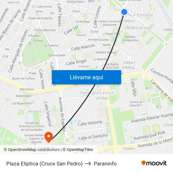 Plaza Elíptica (Cruce San Pedro) to Paraninfo map
