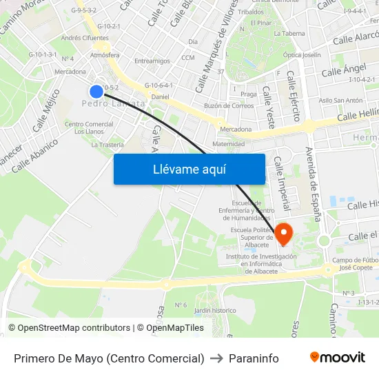 Primero De Mayo (Centro Comercial) to Paraninfo map