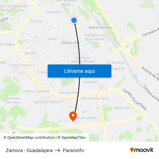 Zamora - Guadalajara to Paraninfo map