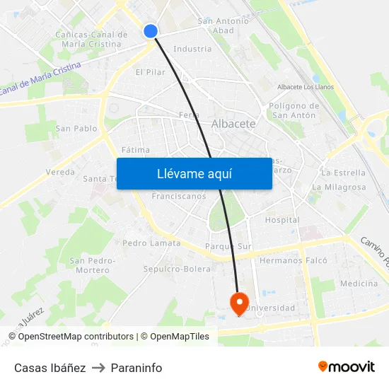 Casas Ibáñez to Paraninfo map