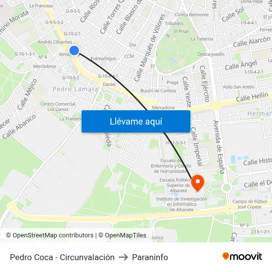 Pedro Coca - Circunvalación to Paraninfo map