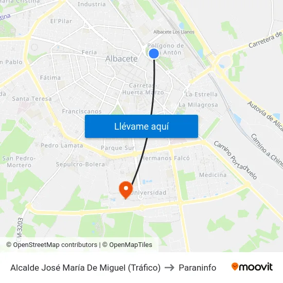 Alcalde José María De Miguel (Tráfico) to Paraninfo map