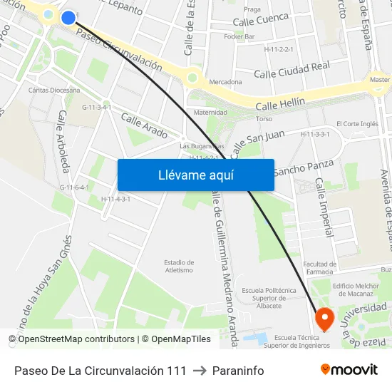 Paseo De La Circunvalación 111 to Paraninfo map