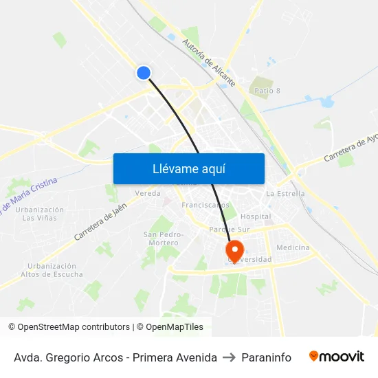 Avda. Gregorio Arcos - Primera Avenida to Paraninfo map
