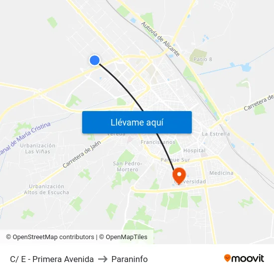 C/ E - Primera Avenida to Paraninfo map