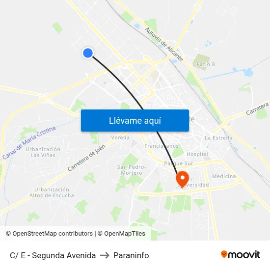 C/ E - Segunda Avenida to Paraninfo map