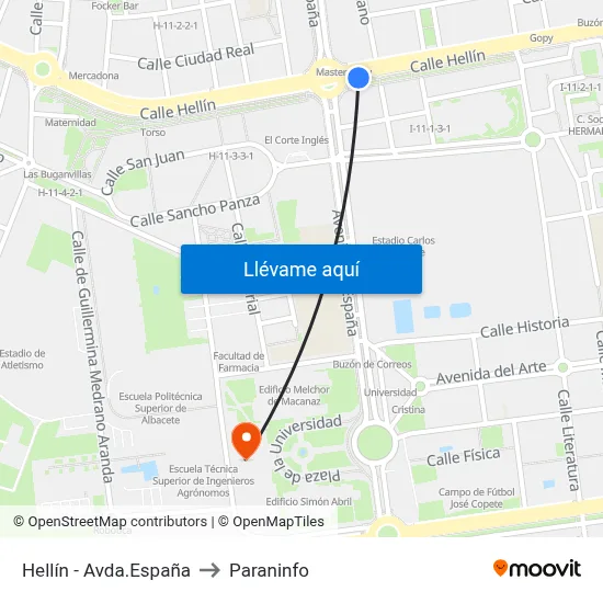 Hellín - Avda.España to Paraninfo map