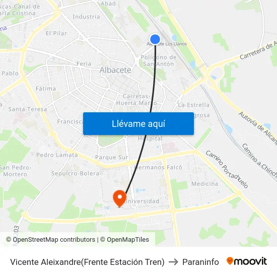 Vicente Aleixandre(Frente Estación Tren) to Paraninfo map