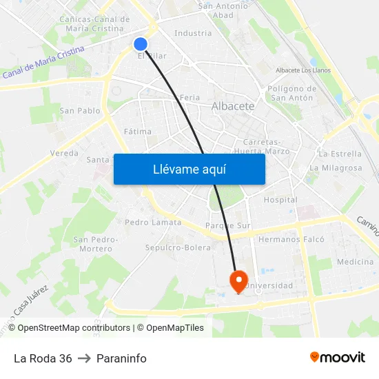 La Roda 36 to Paraninfo map