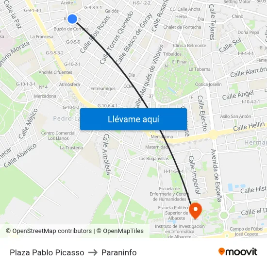 Plaza Pablo Picasso to Paraninfo map