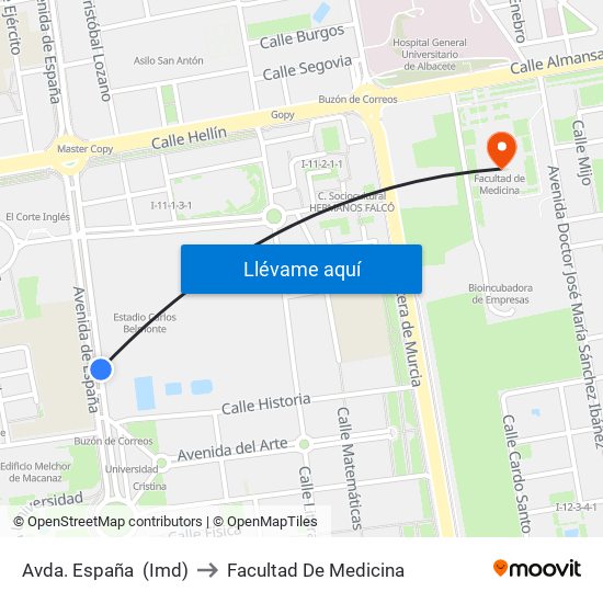 Avda. España  (Imd) to Facultad De Medicina map