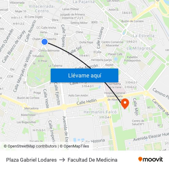 Plaza Gabriel Lodares to Facultad De Medicina map