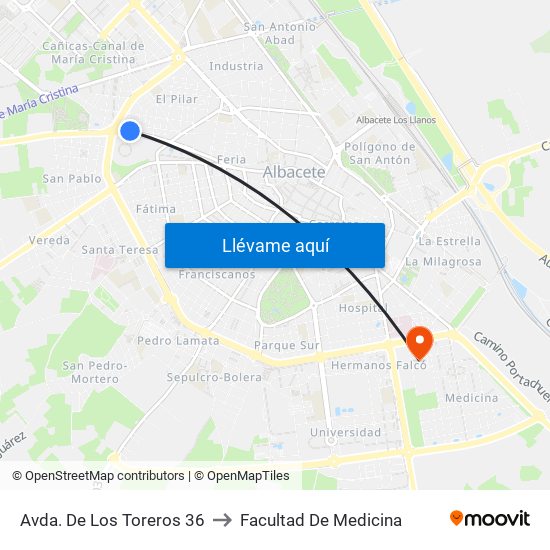 Avda. De Los Toreros 36 to Facultad De Medicina map