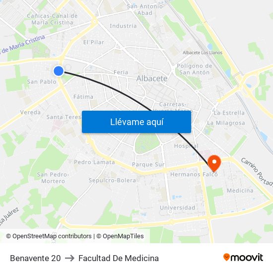 Benavente 20 to Facultad De Medicina map
