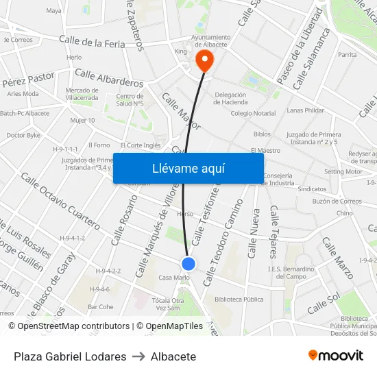 Plaza Gabriel Lodares to Albacete map