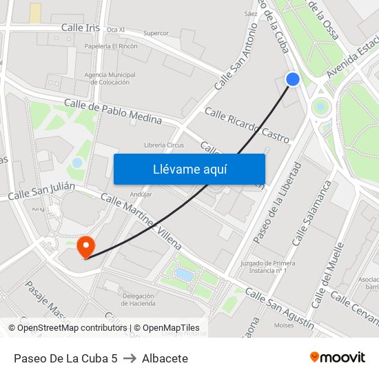Paseo De La Cuba 5 to Albacete map