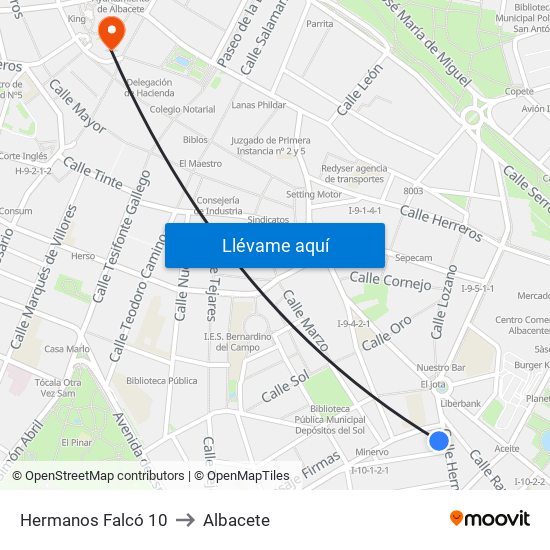 Hermanos Falcó 10 to Albacete map