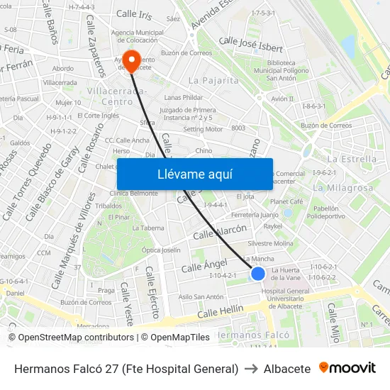 Hermanos Falcó 27 (Fte Hospital General) to Albacete map