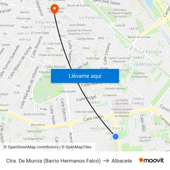Ctra. De Murcia (Barrio Hermanos Falcó) to Albacete map