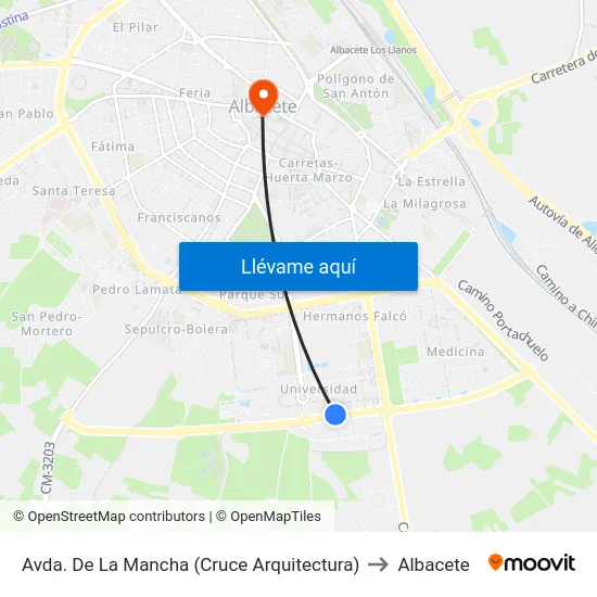 Avda. De La Mancha (Cruce Arquitectura) to Albacete map