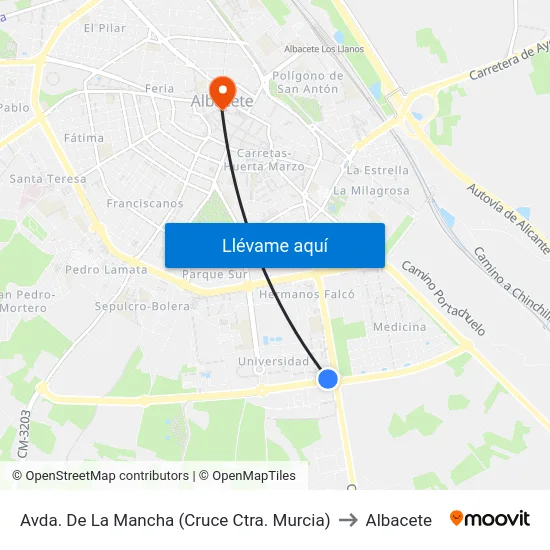 Avda. De La Mancha (Cruce Ctra. Murcia) to Albacete map