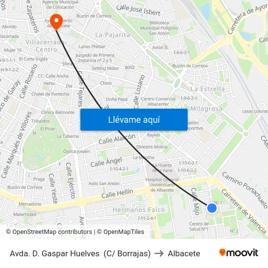 Avda. D. Gaspar Huelves  (C/ Borrajas) to Albacete map