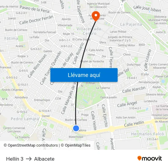 Hellín 3 to Albacete map