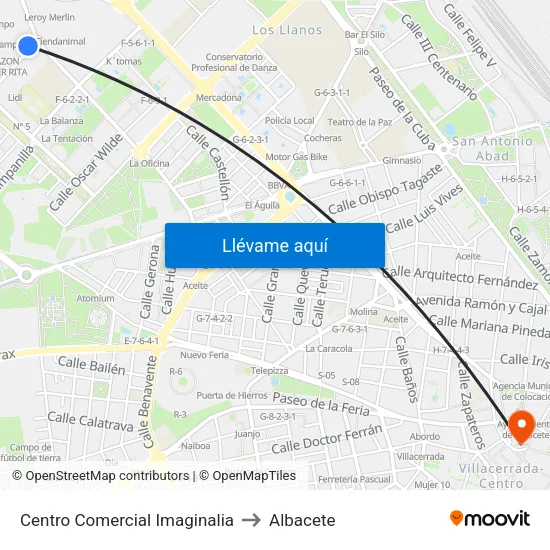 Centro Comercial Imaginalia to Albacete map